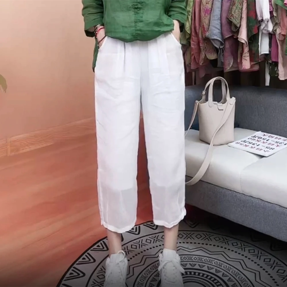 8952苎麻灯笼裤九分裤宽松八分裤休闲麻料裤子瘦版薄款哈伦裤女