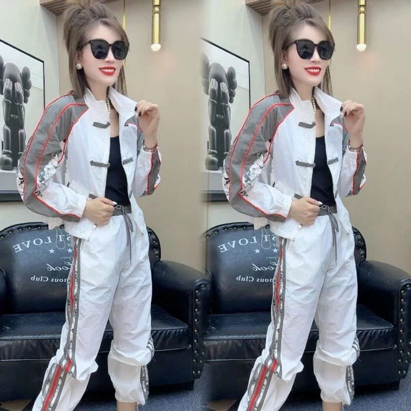 2025新款时尚套装宽松洋气减龄显瘦百搭立领拉链外套休闲裤两件套