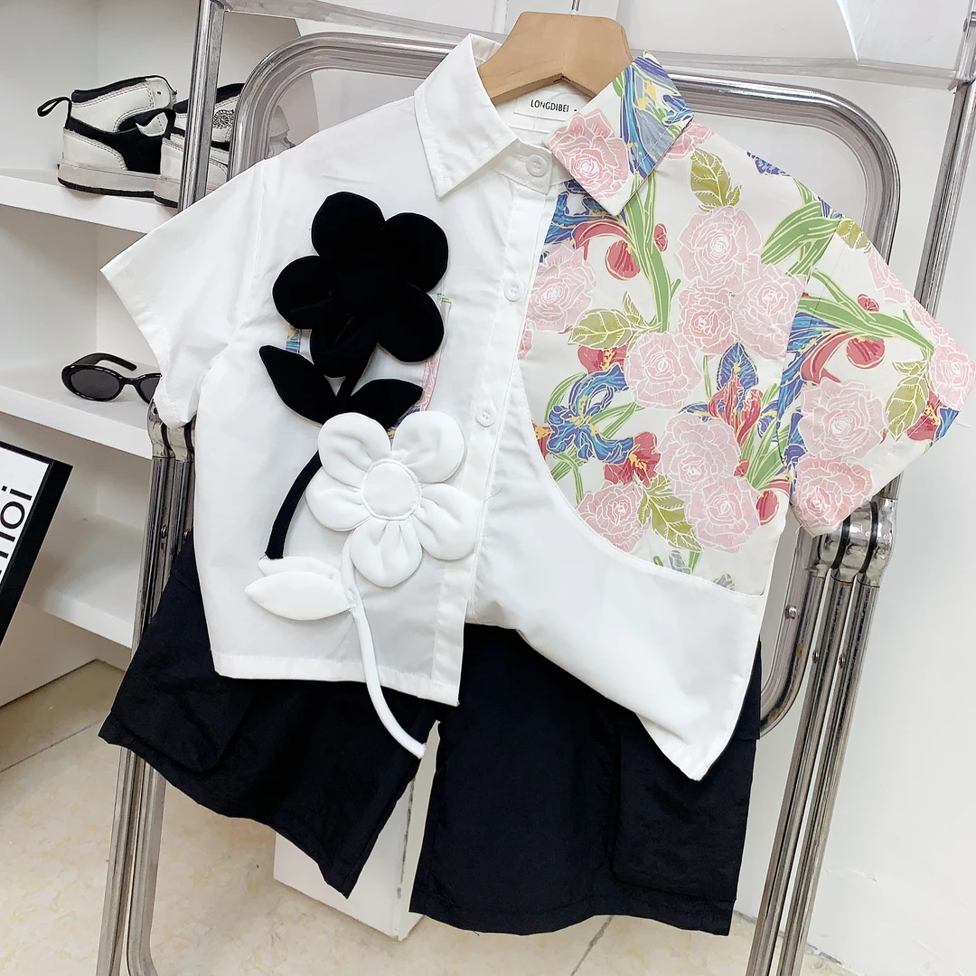 儿童韩版帅气衬衫套装男童夏款个性痞帅短袖衬衫短裤两件套时尚潮