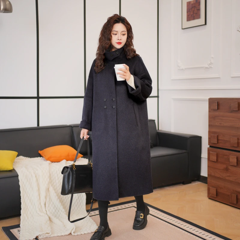 【软黄金山羊绒】韩系立领山羊绒大衣女长款冬季新款宽松双面呢外套