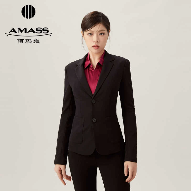 AMASS阿玛施翻领双口袋轻职场西装收腰通勤西服女(附肩棉)5400808