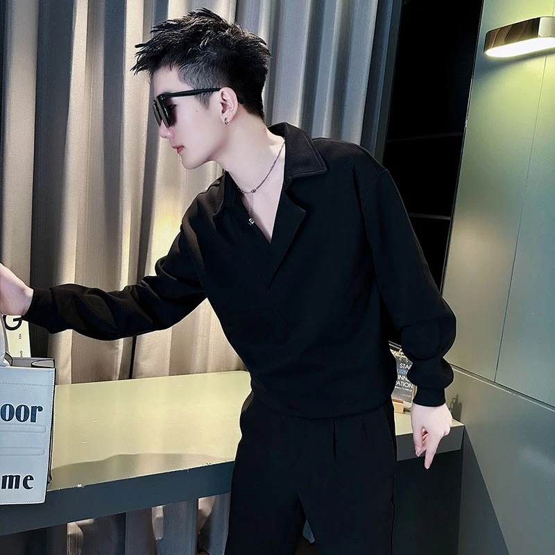 男士卫衣春秋季2025新款爆款潮牌翻领长袖打底衫男装痞帅百搭上衣