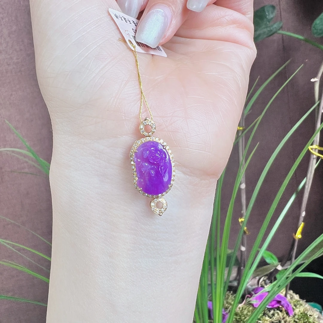 【推荐】18k金镶嵌凝胶紫舒俱来吊坠26mm*11mm*8mm/S052605