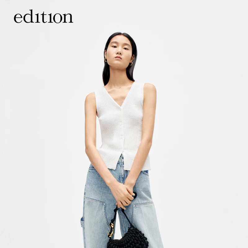edition夏季时尚针织马甲女后领织带棉麻针织背心#EBD2CARK01