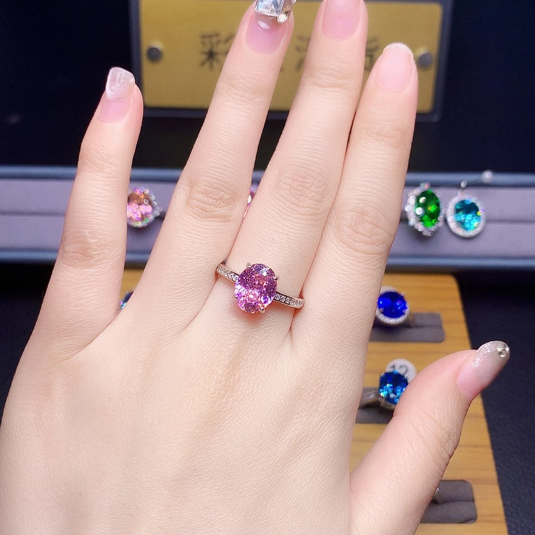 戒指碧玺银S925镶嵌粉色