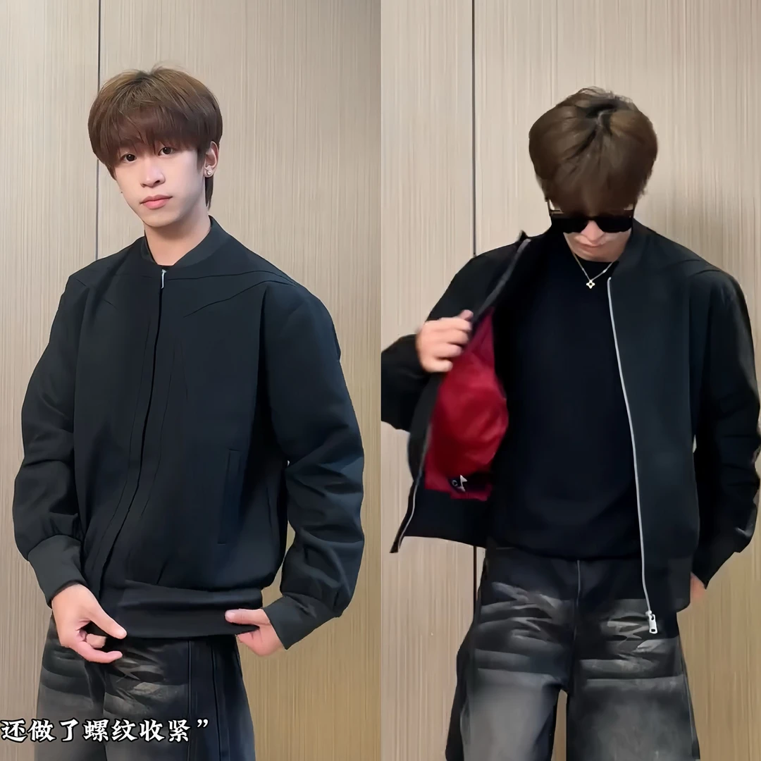 秋季新款几何图案高密水洗休闲夹克时尚潮流高级感简约痞帅外套