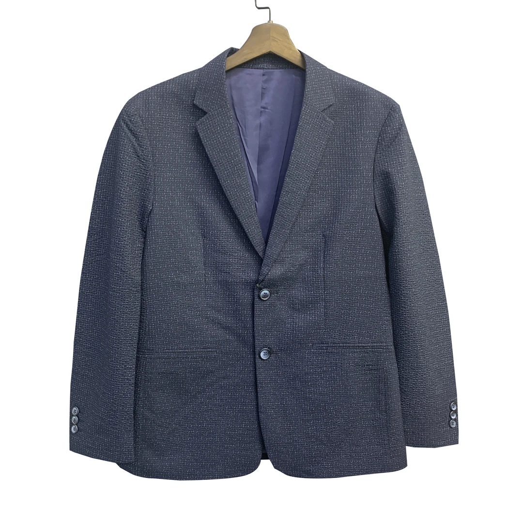 比亚【泡泡纱】深蓝色商务休闲单排2扣不开叉春秋薄款男单西A05605