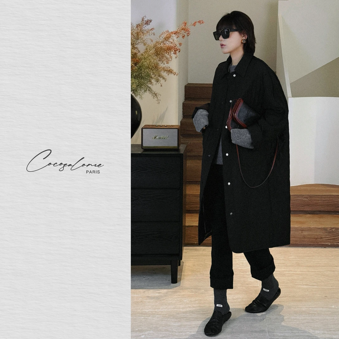 韩彬彬"黑武士2.0"填充100羊毛廓形菱形藏肉外出新款外套2347-1