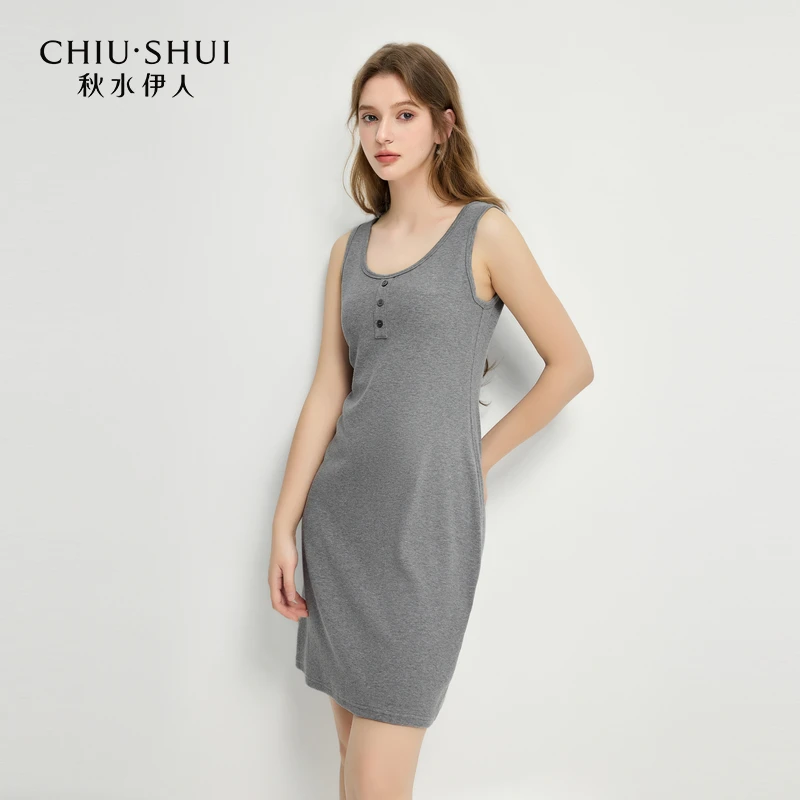 秋水伊人H型圆领连衣裙春季女中长裙625101E020509