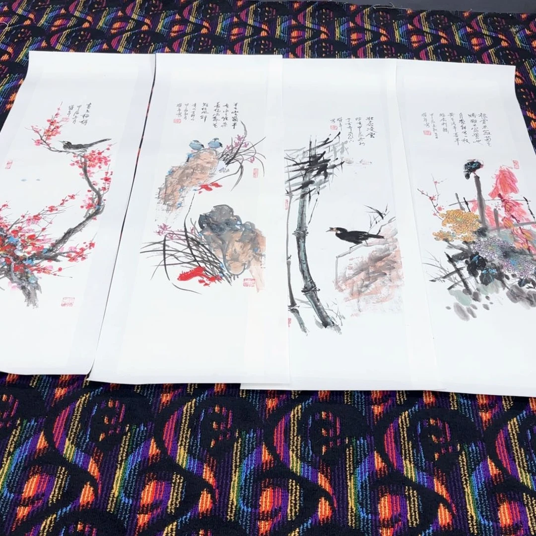 国画远**人占耀年4条屏马