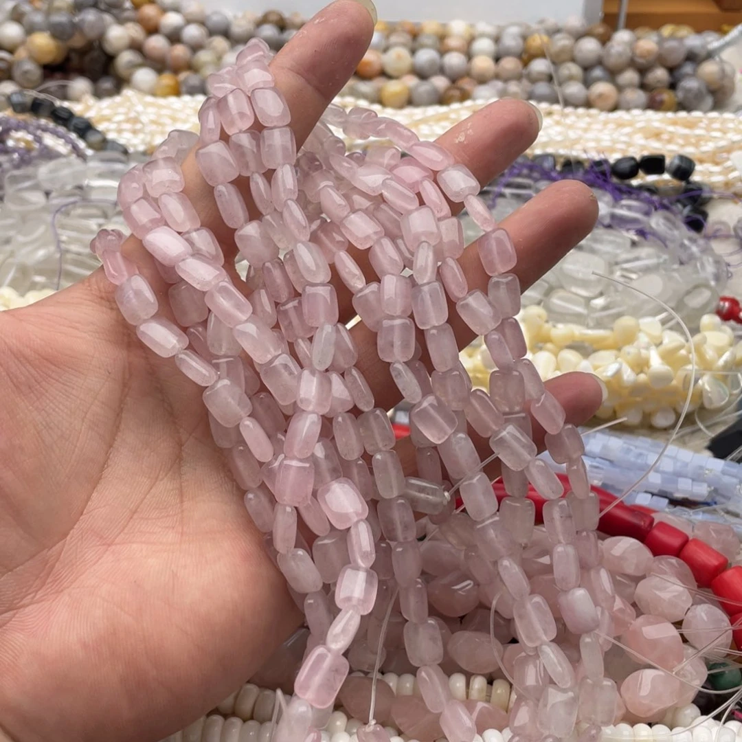 未镶嵌玛瑙/玉髓珠宝半成品两条装卡6*9mm粉水长方牌