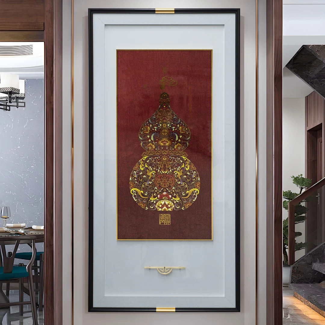 益师傅式玄关装饰画客厅走廊挂画新中式竖版玄关铜板画葫芦80160