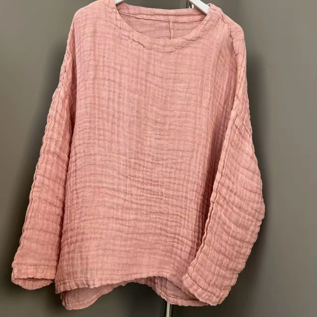 （米乐）   重工机理麻 纯色圆领上衣100汉麻（衣长65-75胸围130）