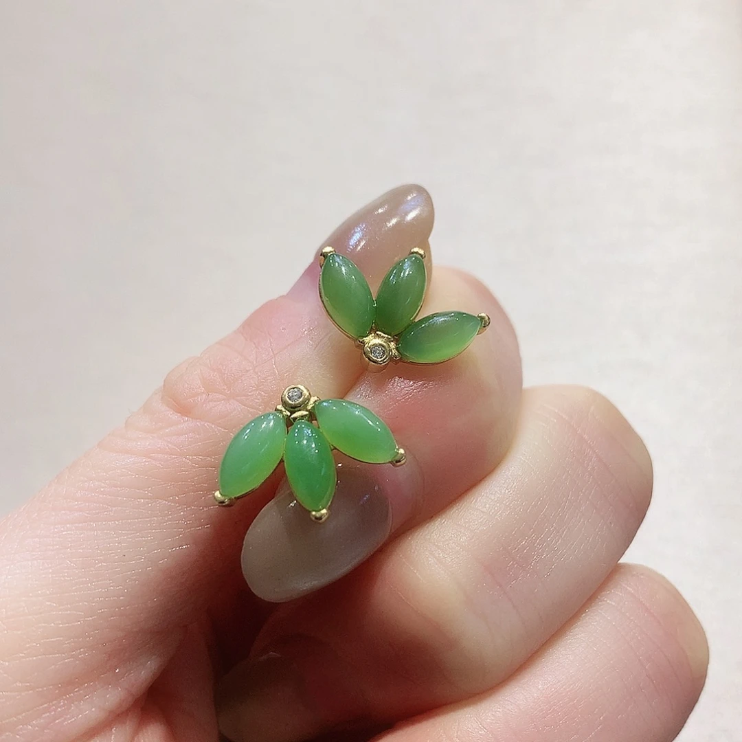 和田玉银S925镶嵌耳饰