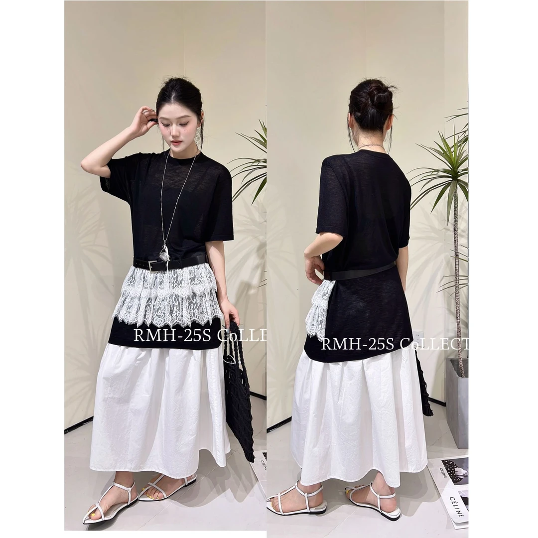 【YIBUDAOWEI】设计感夏季假两件蕾丝拼接收腰短袖连衣裙 118