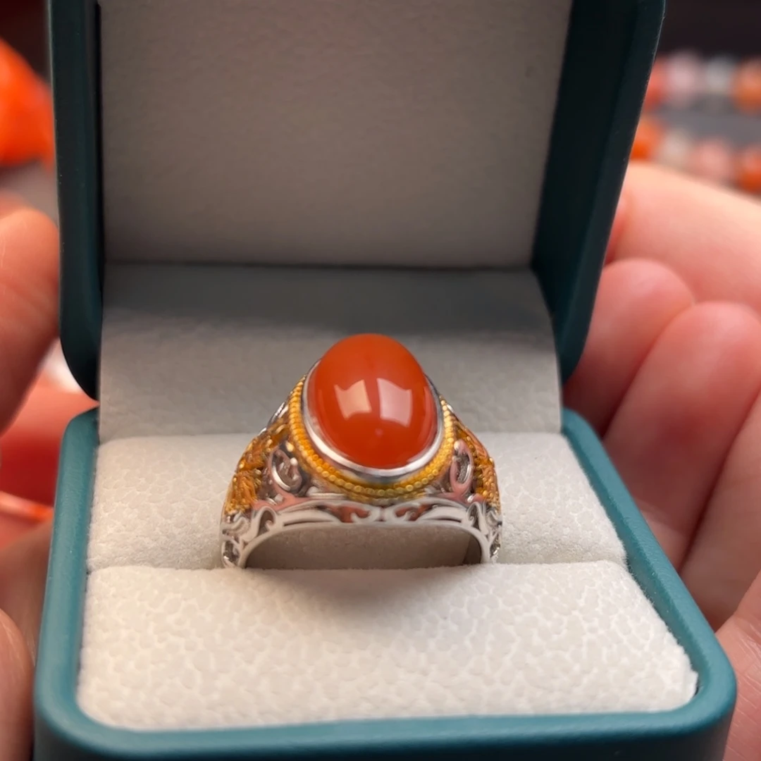 南红玛瑙银S925镶嵌戒指