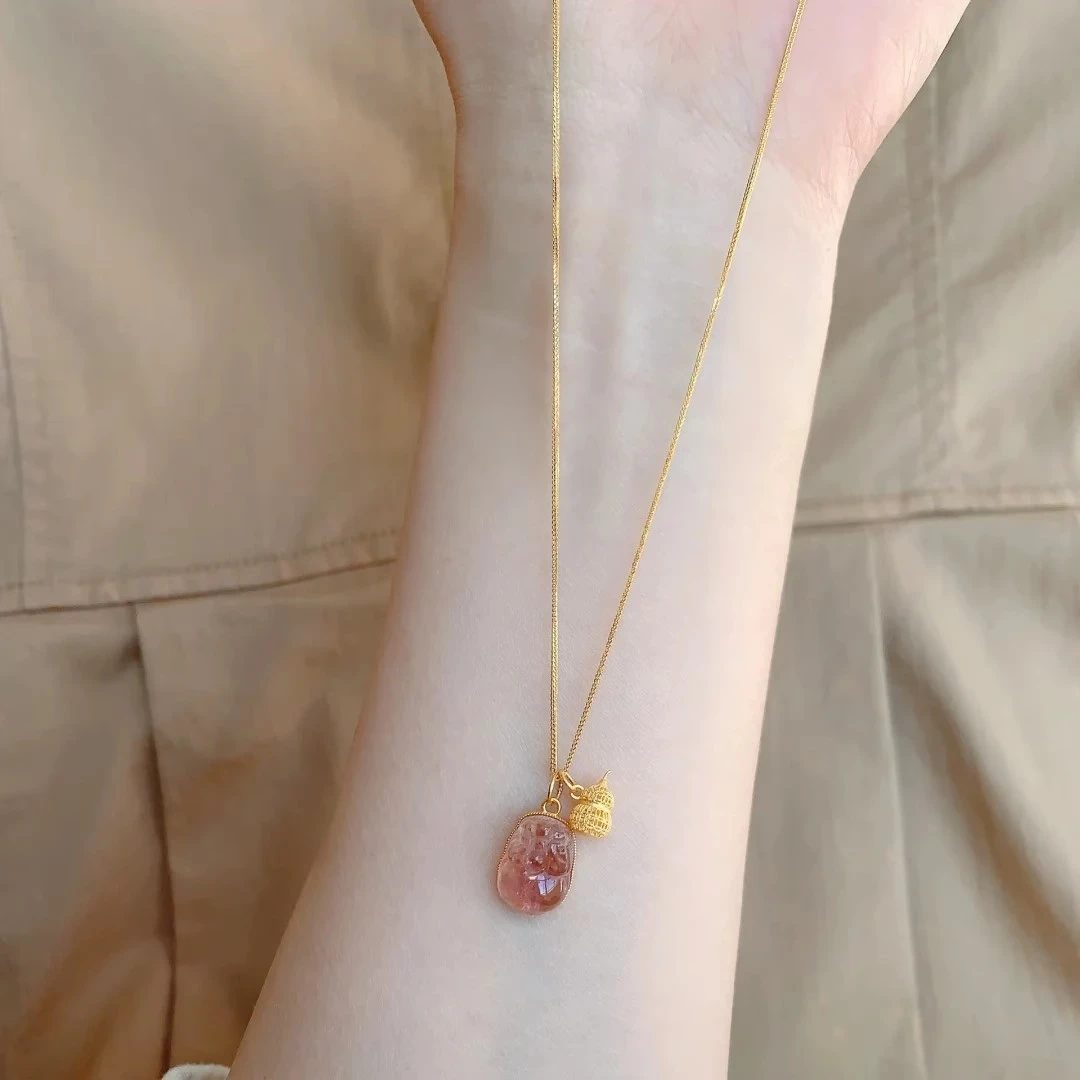 铜合金项链 金色粉色壁玺小貔貅葫芦项链新中式黑灰绿色圆盘合金