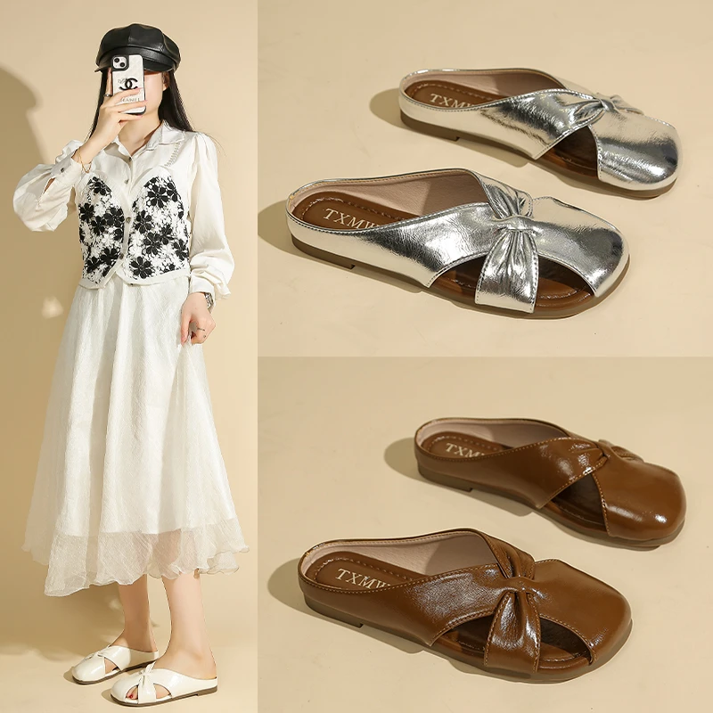 【退货补运费】玛丽珍鞋夏季新款平底方头一字扣带浅口半托单鞋