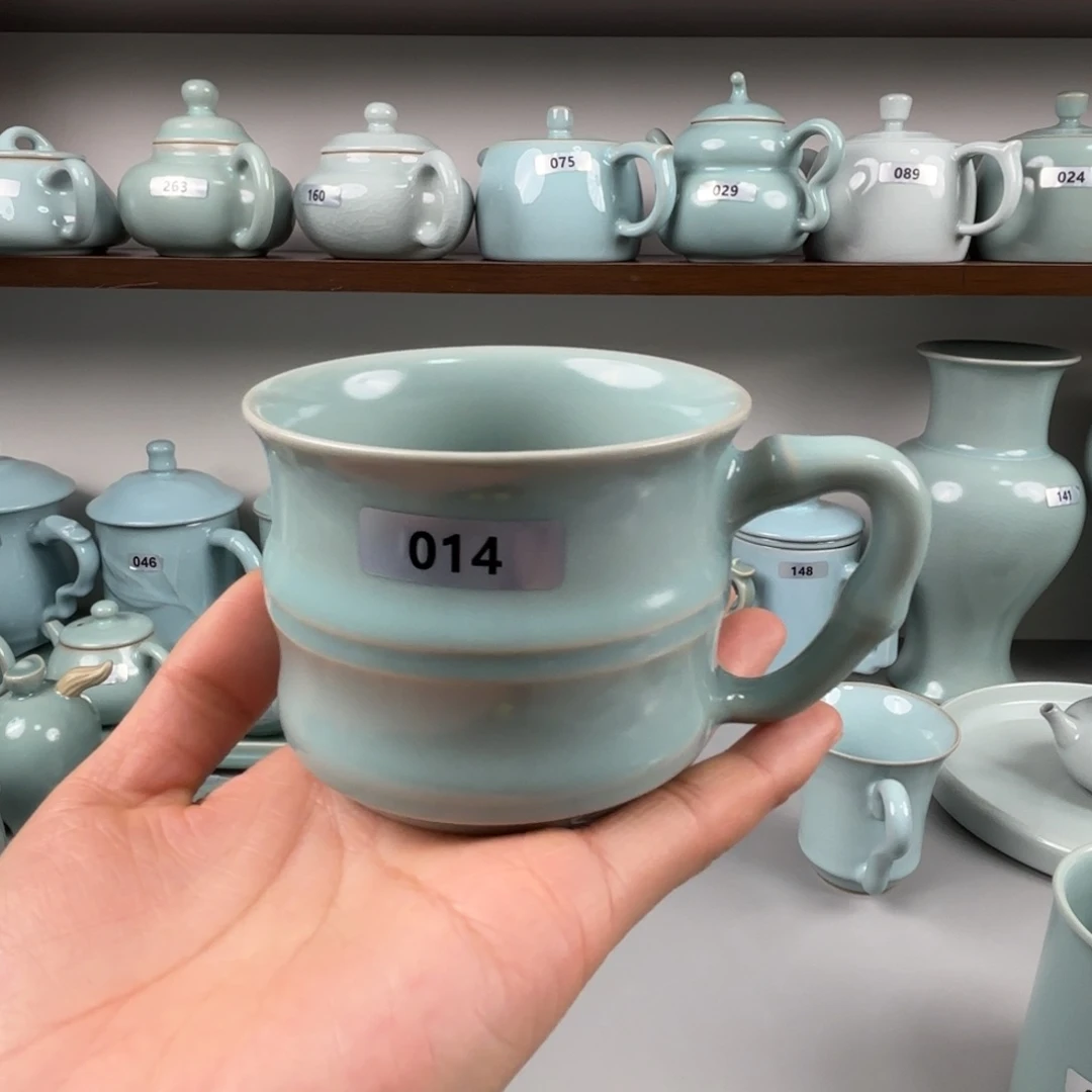 摆件陶汝瓷竹节杯大号支钉烧仿古釉014