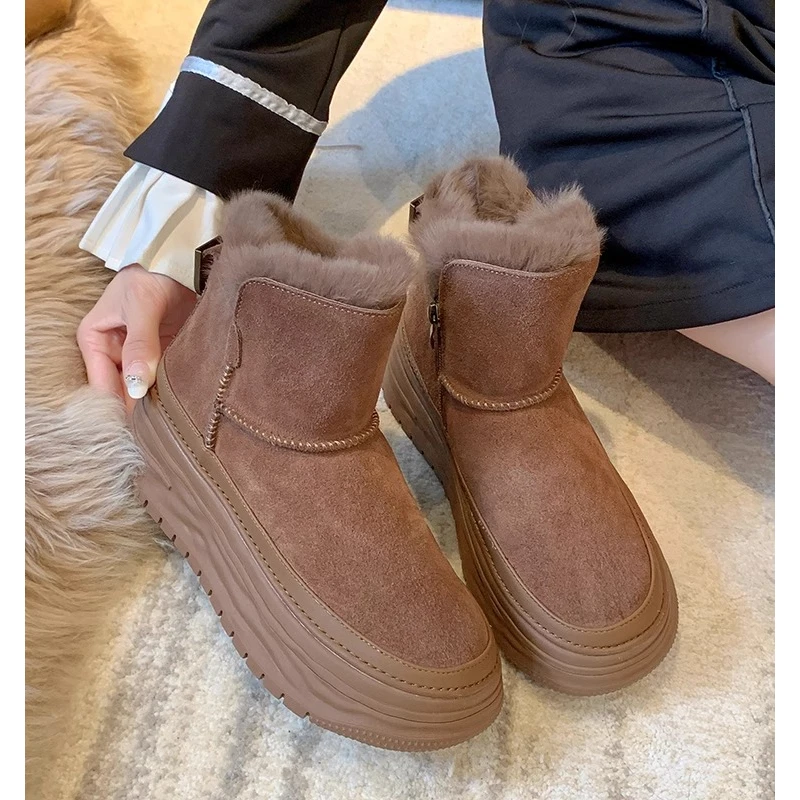 【海洋】myk泰迪熊~牛皮兔毛皮毛一体厚底一脚蹬雪地棉