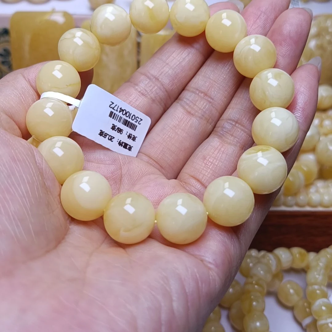 未镶嵌蜜蜡手串浓白蜡13+圆珠手串