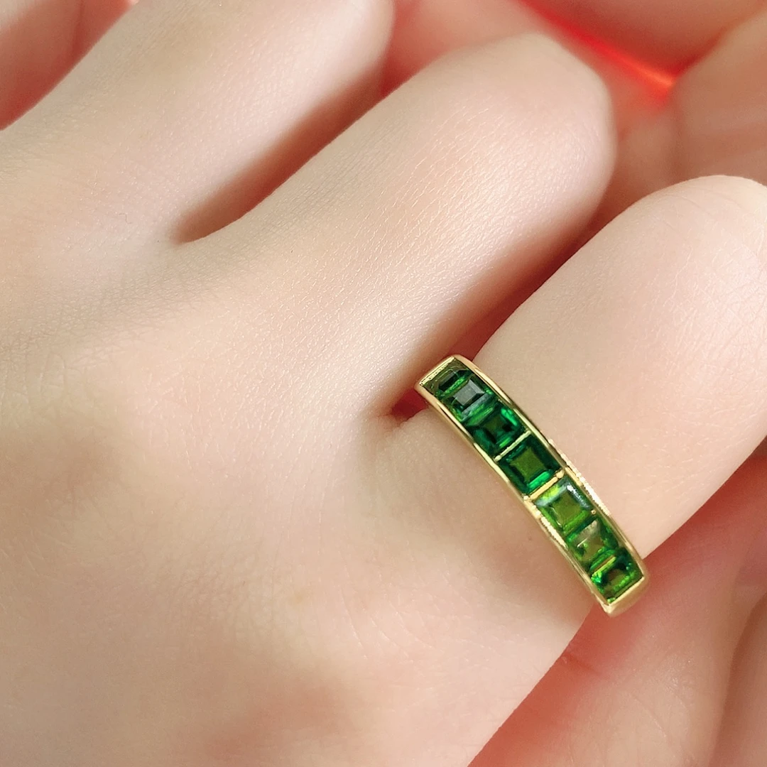 透辉石银S925镶嵌戒指09-2