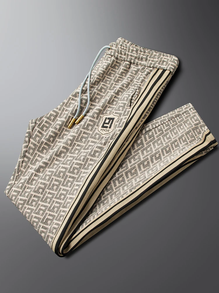 简纳曼克高品质休闲运动裤男士秋季提花侧条纹时尚修身百搭长裤潮