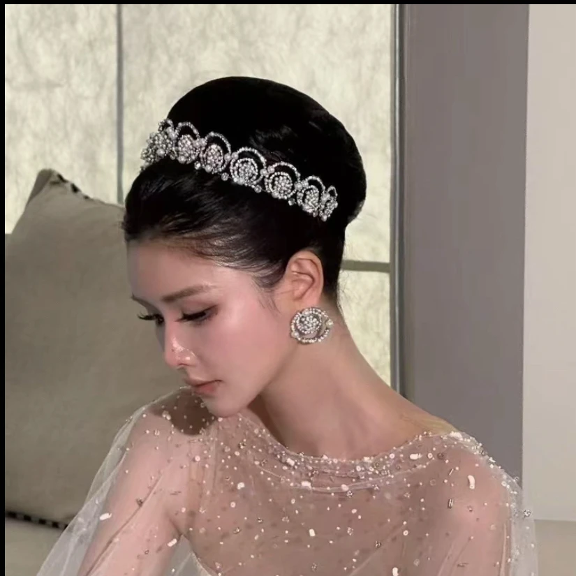 ETEST1-17952新娘头饰 西式婚礼珍珠皇冠➕耳饰