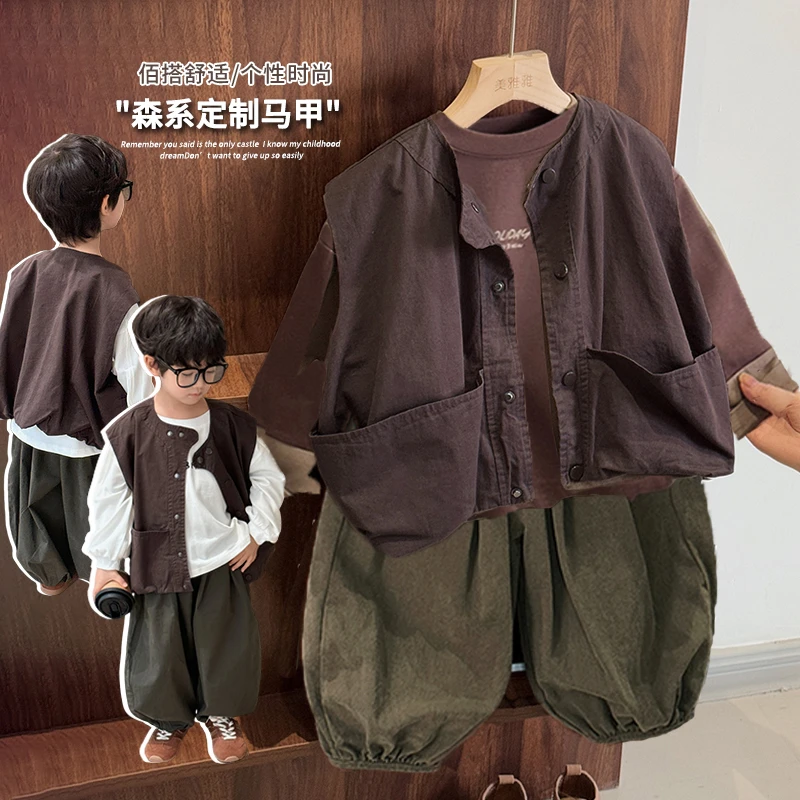 《秋上新》韩版儿童帅气工装大口袋马甲男童女童25CL851坎肩外套