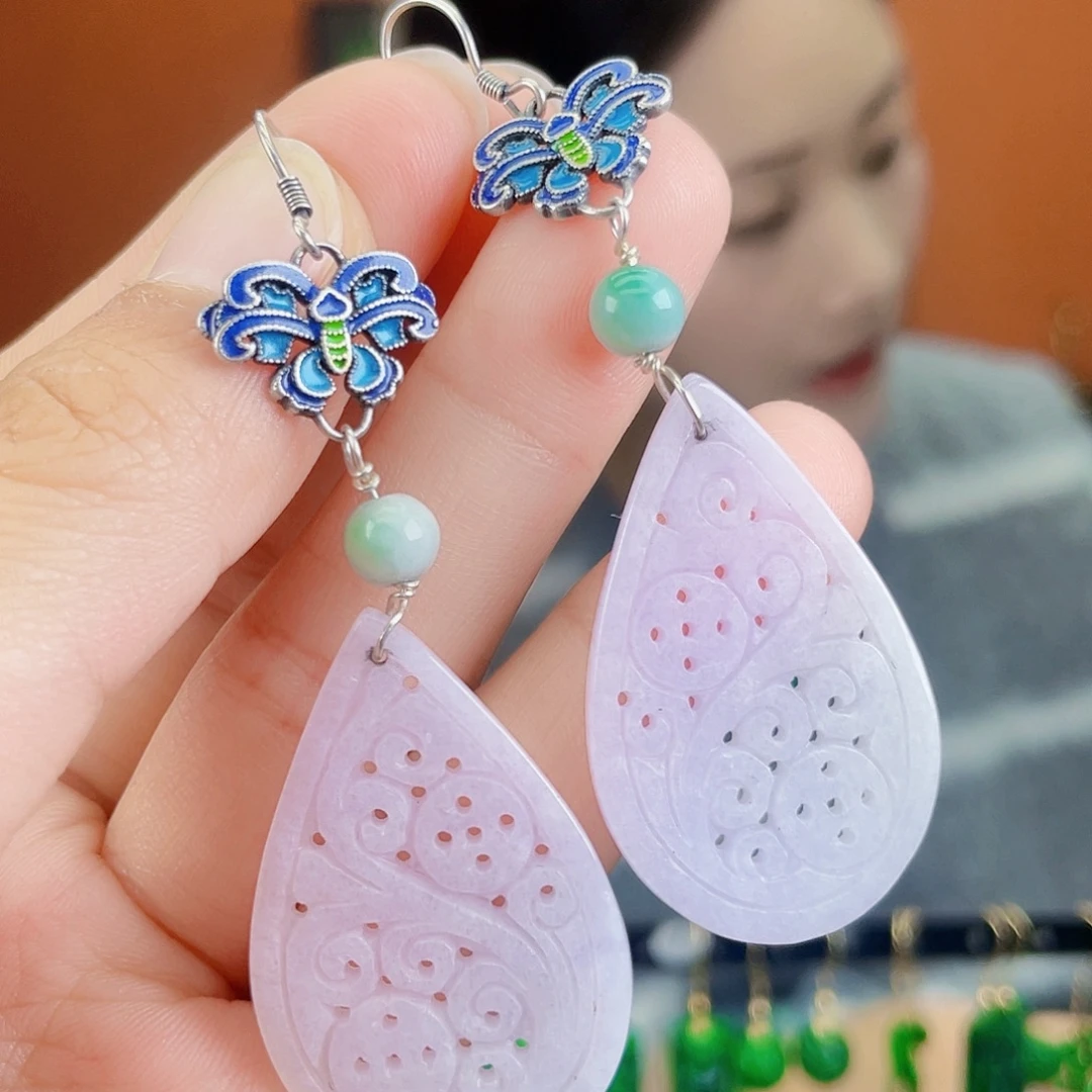 翡翠银S925镶嵌耳饰