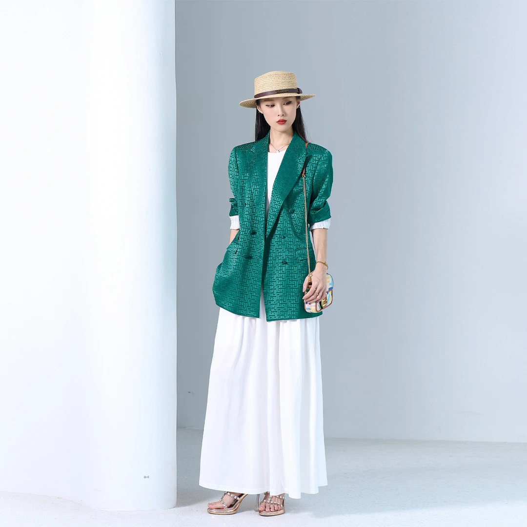 RMC-高级感醋酸提花西装外套女2025真丝里料显白显瘦CLA22120003