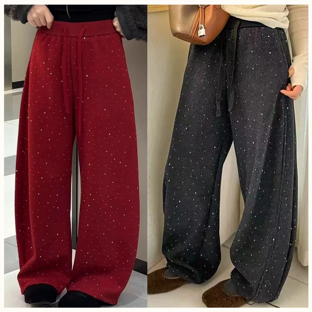 【DJ轻奢】新年红烫钻设计感弯刀裤