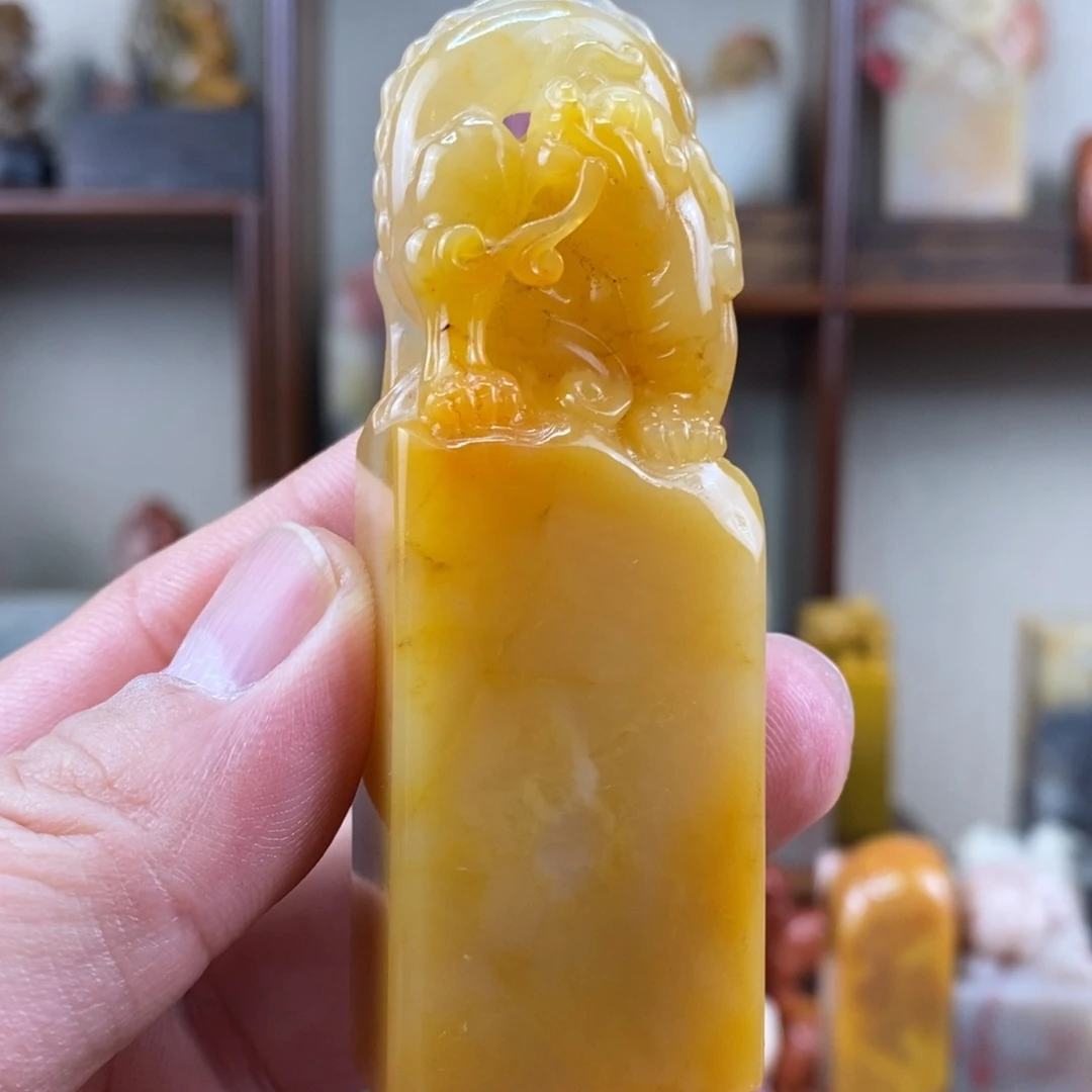 印石巴林石巴林石手工雕古兽钮章