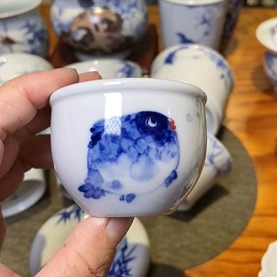 杯旭*青花胖头鱼杯杯杯