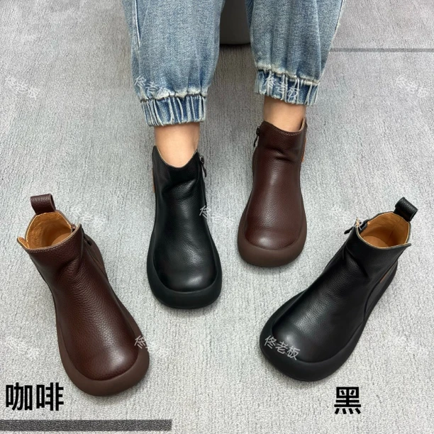 7716-26 纯皮厚底时尚简约百搭手工复古切尔西短靴