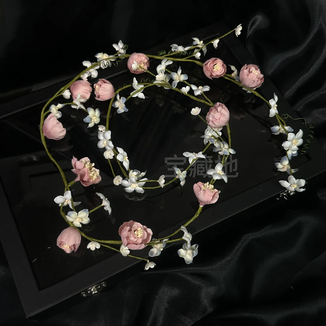 7895新款春日手工花彩色花朵头饰新娘晨袍写真拍照