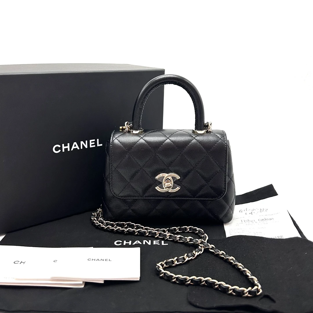 99新 Chanel/香奈儿 minicocohandle黑金手提斜挎包 61451