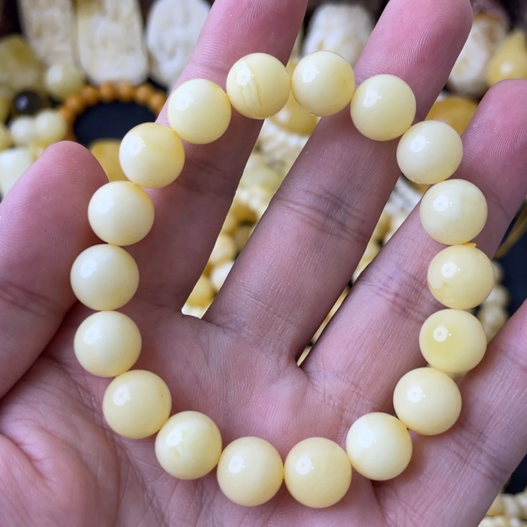 未镶嵌琥珀手串11+俄料浓蜡圆珠手串（微瑕）