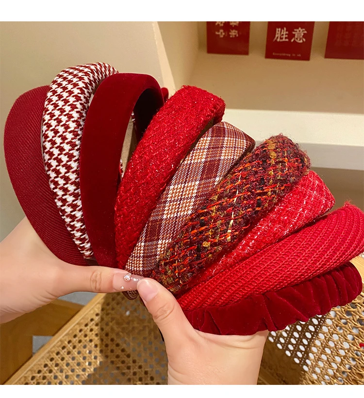 安可拉宽边复古红发箍洗脸压发头箍高颅顶防滑发卡圣诞发捆头饰