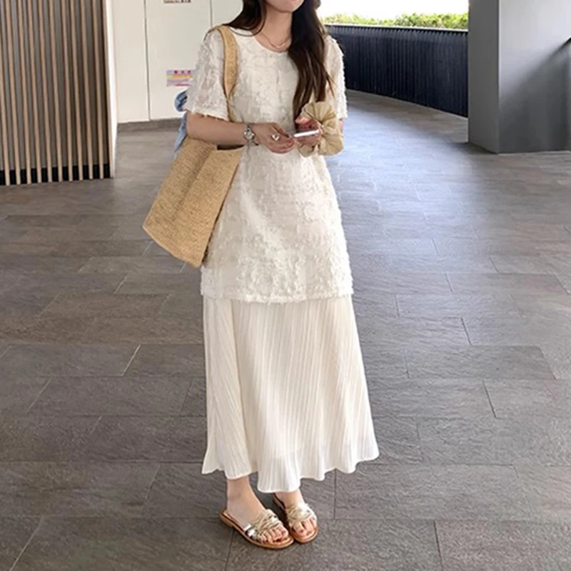 高级感拼接雪纺宽松裙子女大码胖mm遮肚子显瘦法式气质短袖连衣裙