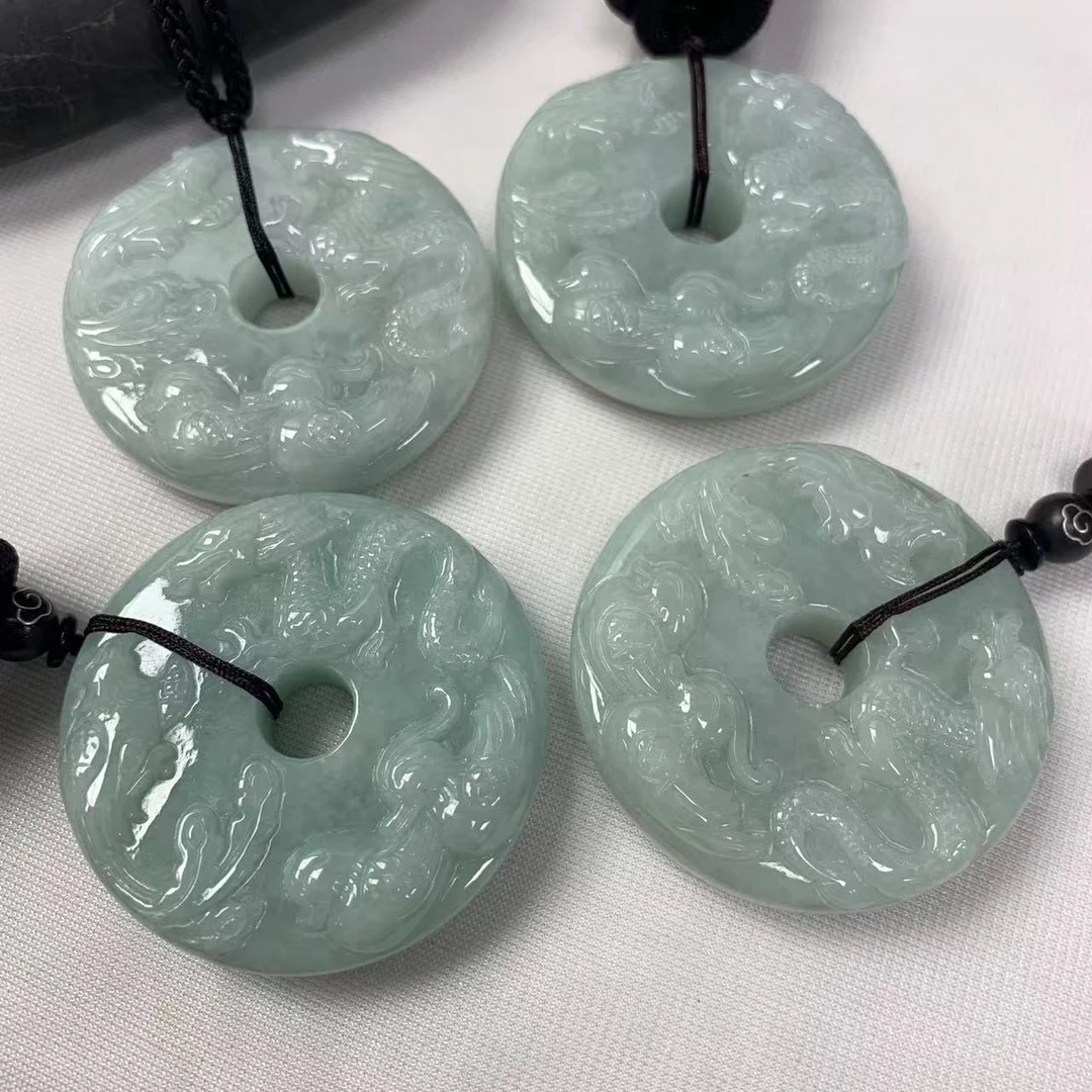 缅甸天然A货翡翠精美精雕时尚国风龙凤平安扣玉坠-多样性发其一