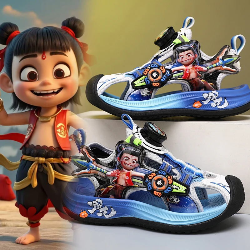 哪吒敖丙男童凉鞋软底防滑2025新款中小童包头防撞儿童运动凉鞋