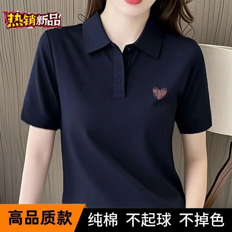 polo领时尚纯棉大码减龄短袖t恤女2025夏季韩版遮肚宽松显瘦上衣