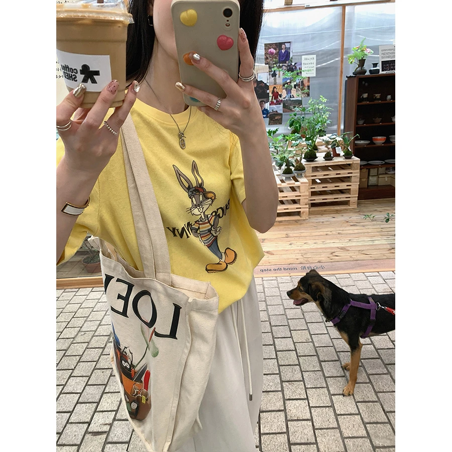 张贝贝童趣兔八哥 100棉 多巴胺水彩印花短袖