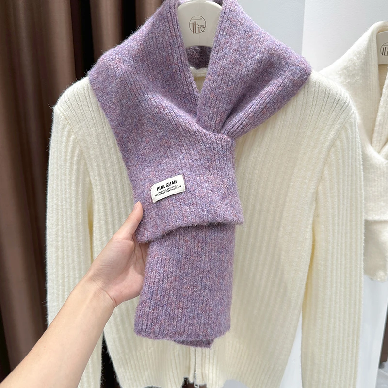 紫色氛围感绒毛针织围巾女秋冬爆款加厚保暖护颈百搭高级感围脖女