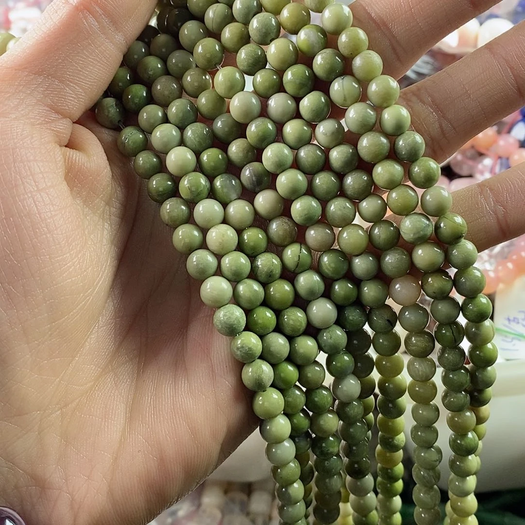 玛瑙/玉髓珠宝半成品合金一条天然6.2mm阿拉善抹茶