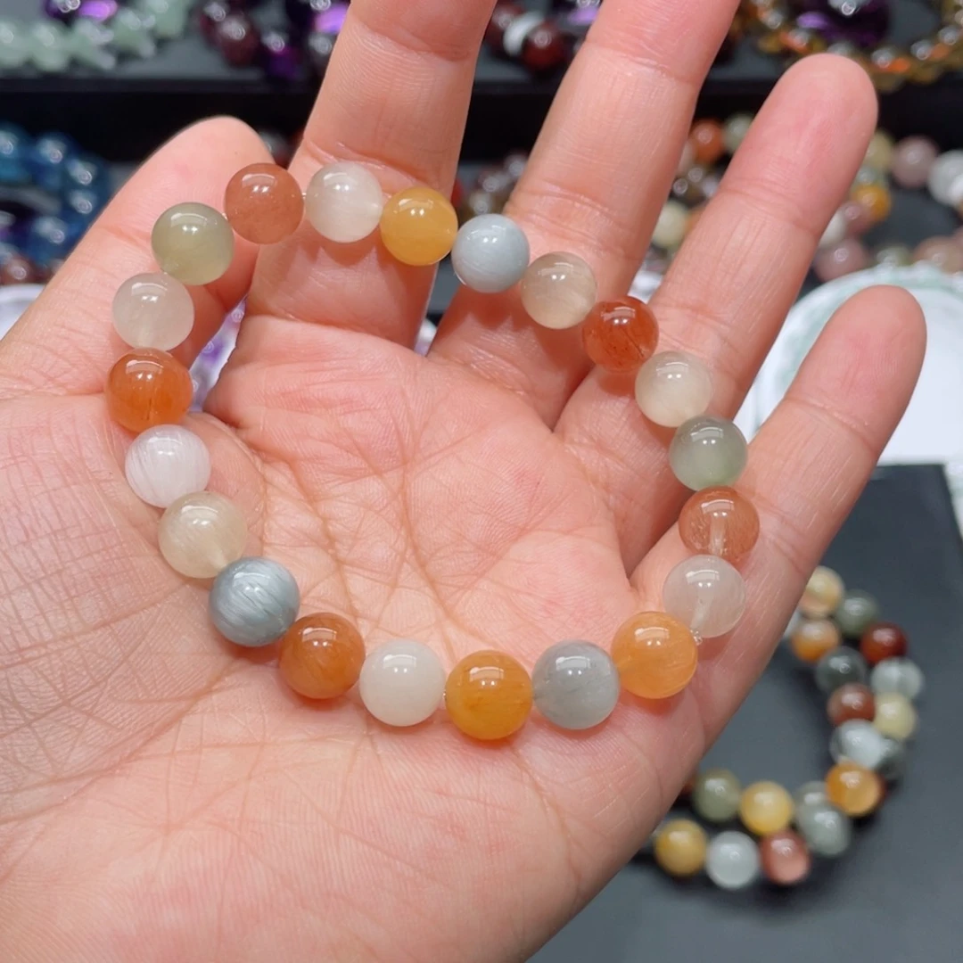 水晶手链未镶嵌兔毛手链，晶体通透