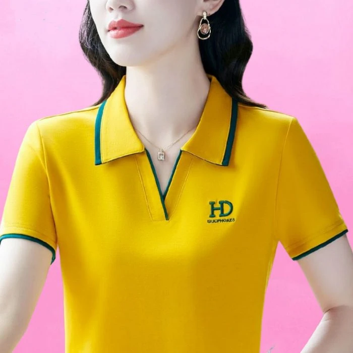 春季时尚绣花修身洋气显瘦潮流大码气质运动短袖女士POLO衫上衣