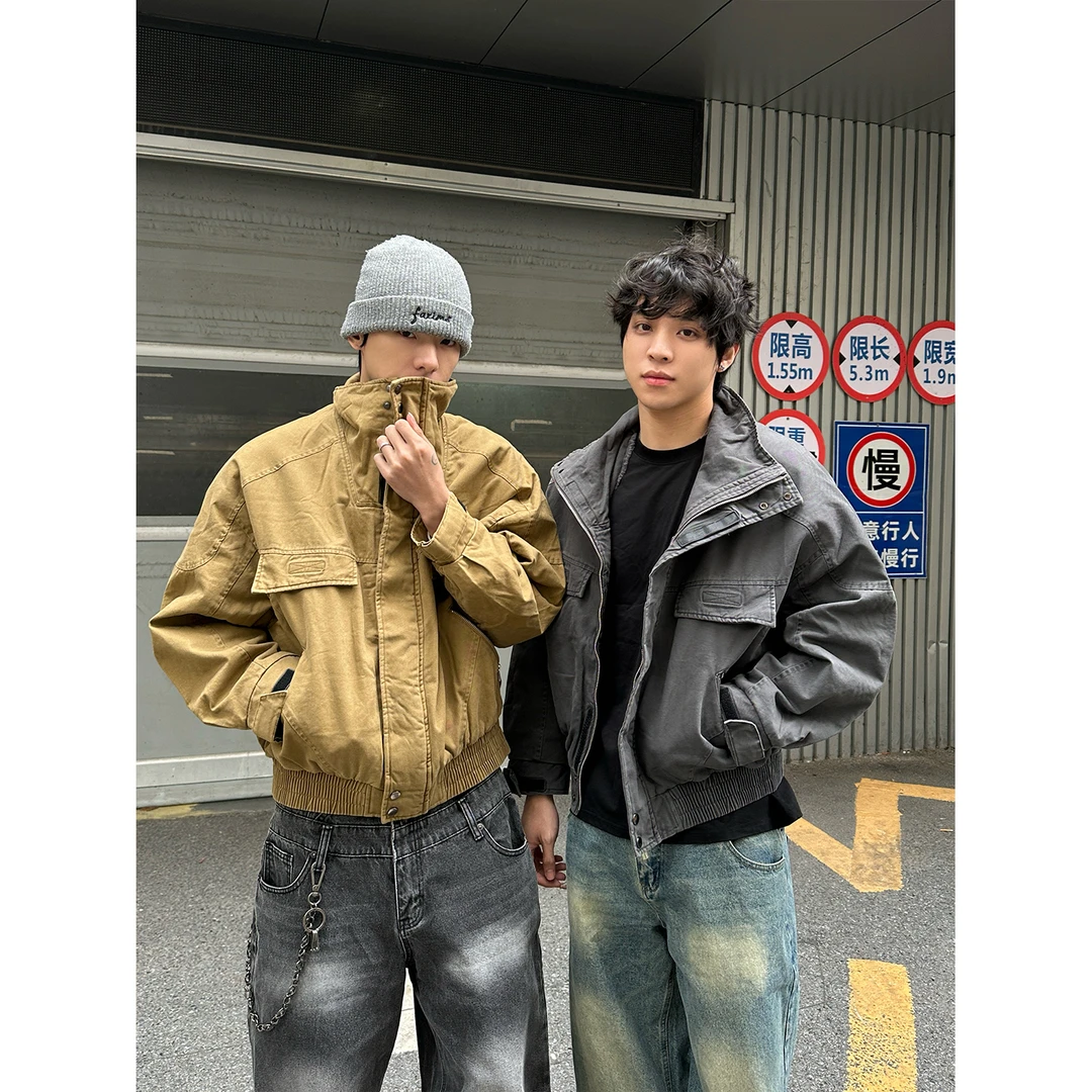 Faxims Store美式复古工装加厚立领夹克冬季保暖帅气宽松棉服外套