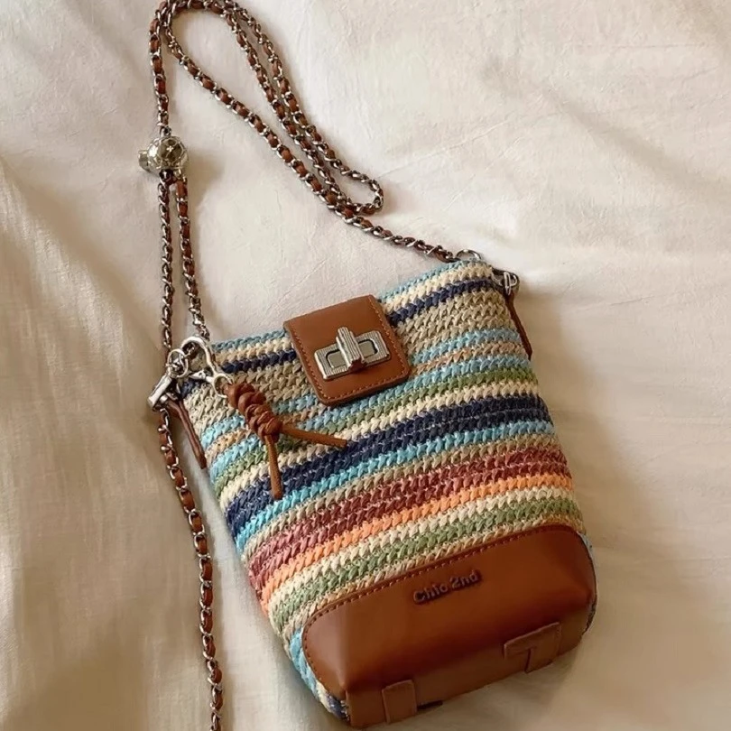 南风Chio2nd 彩虹桥水桶包包女式2024新款夏天小包编织单肩斜挎包